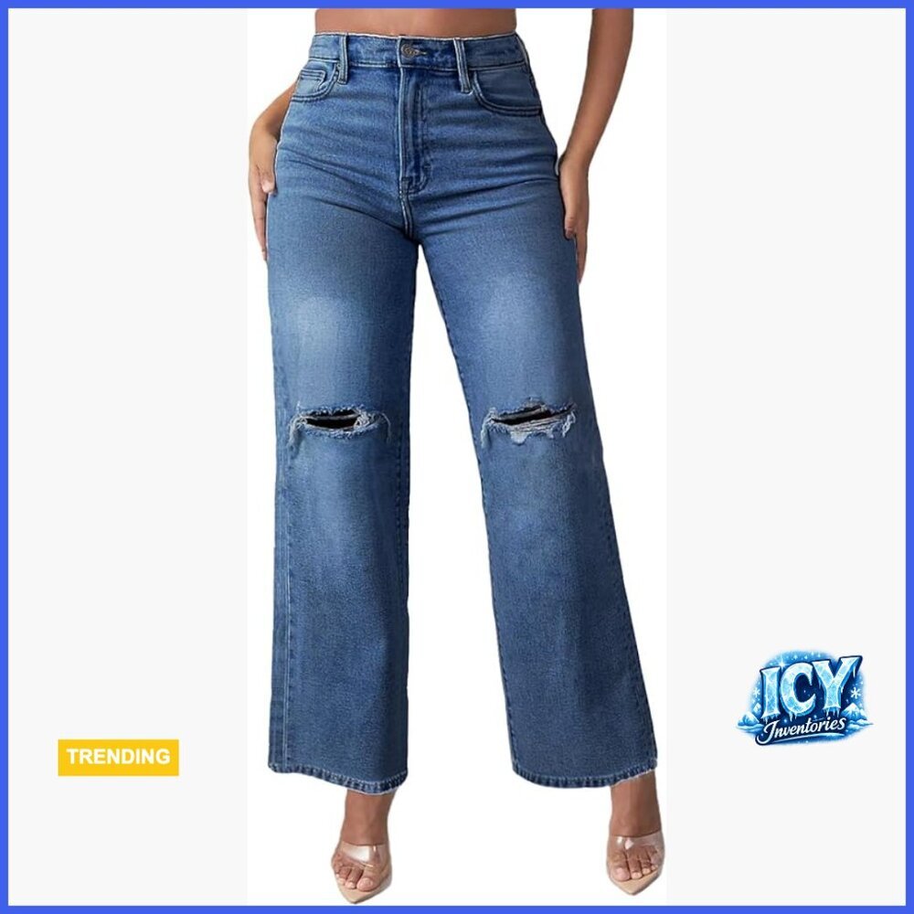 Relaxed Straight Leg Stretch Jeans Mid Rise Bootcut Boyfriend Wide Leg